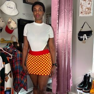 Red and Yellow Checkered Mini Skirt